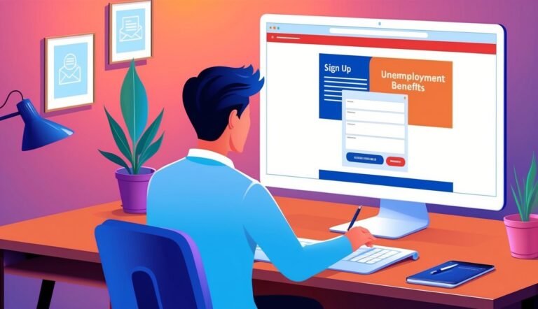 Man filling out unemployment benefits form on a computer
