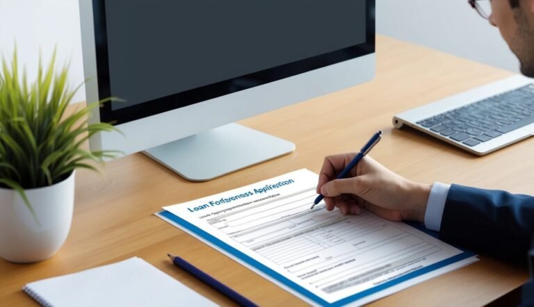 Man filling out a loan forgiveness application at a desk