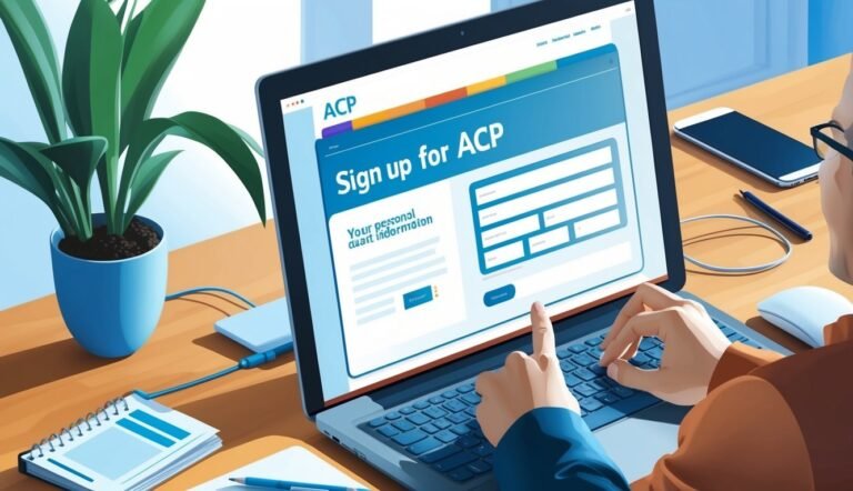 Person filling out an ACP sign-up form on a laptop