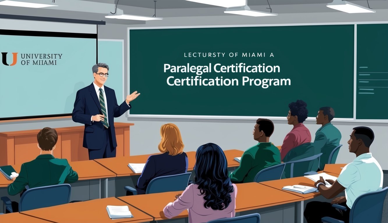 A classroom setting with a lecturer at the University of Miami teaching a paralegal certification program