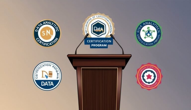 Podium with data analytics certification logos around it