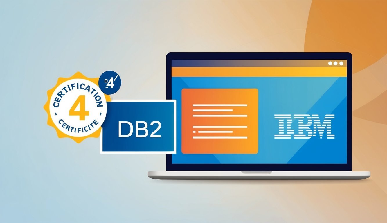 A computer screen displaying the logos of IBM and Db2, with a certification badge and the number "4" highlighted