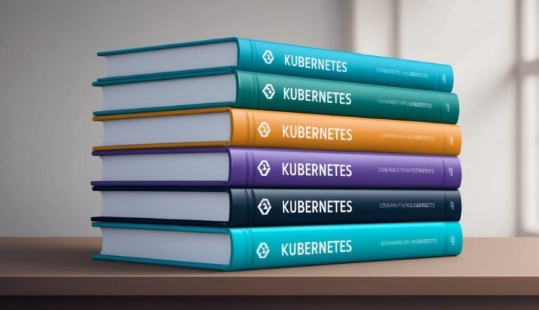 Stack of colorful books with "Kubernetes" on the spines