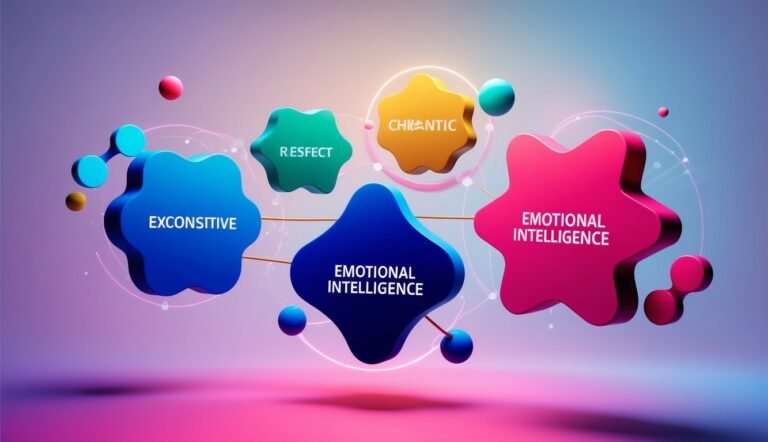 Diagram of emotional intelligence with interconnected shapes and words