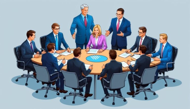 Business meeting with a group of people around a round table