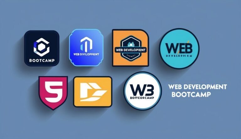 Logos for web development bootcamp, including HTML5 and W3