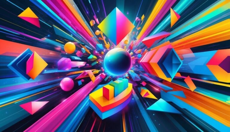 Abstract digital art with geometric shapes and vibrant colors