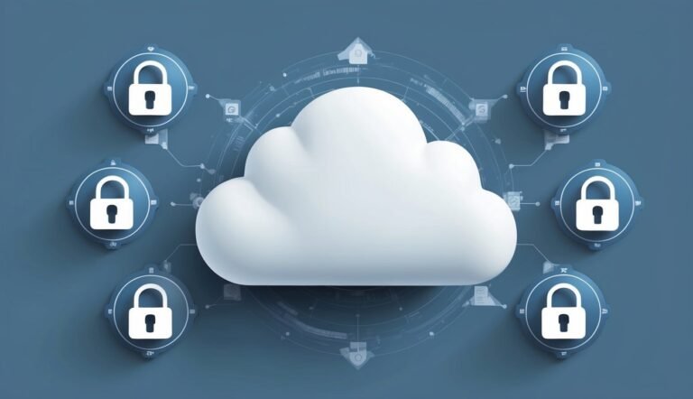 Cloud computing security concept with cloud and padlocks on blue background