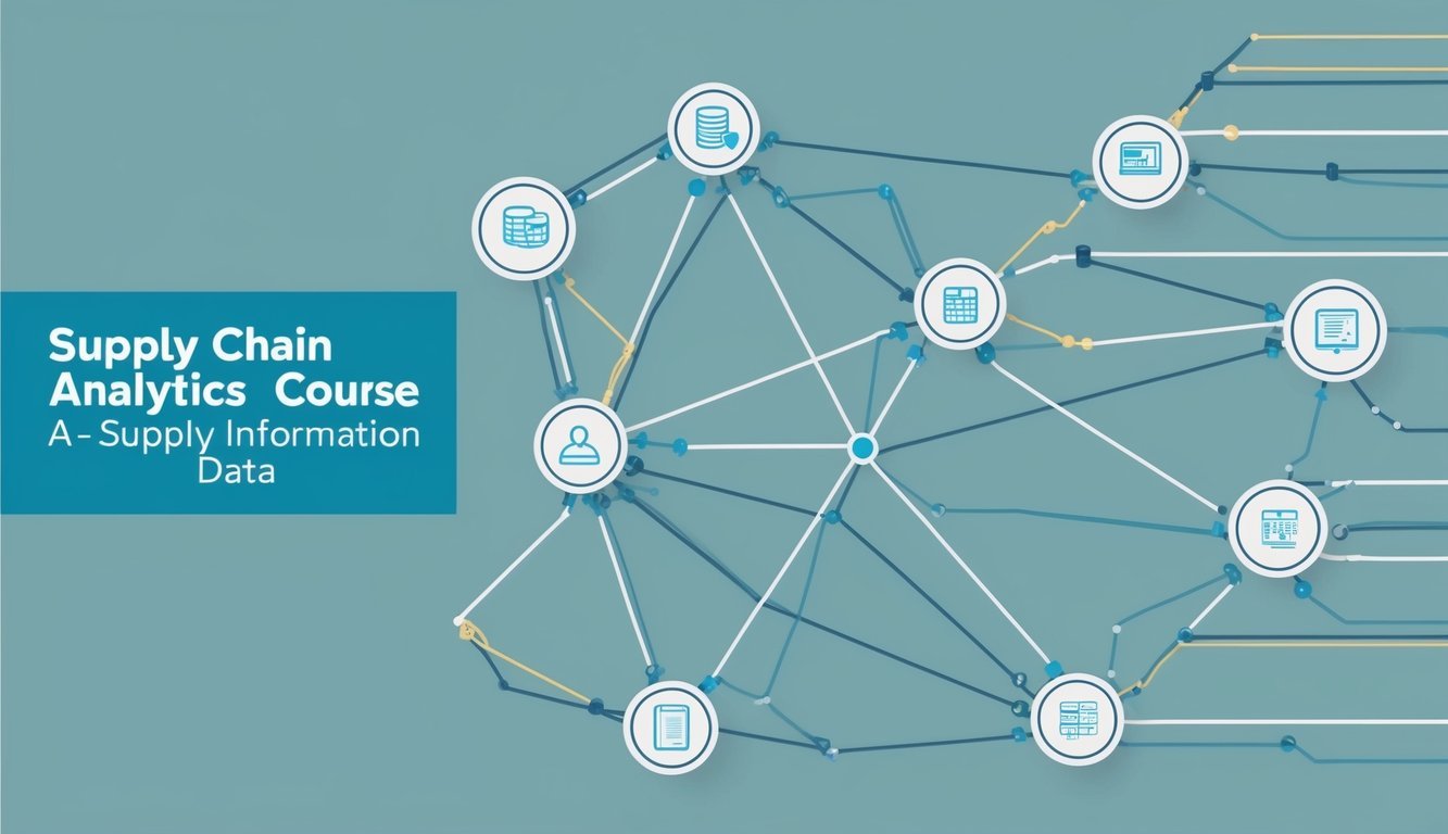 A network of interconnected nodes and lines representing the flow of data and information in a supply chain analytics course