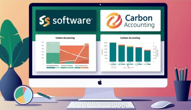 Computer screen displaying carbon accounting software with charts and graphs