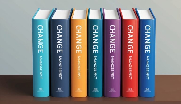 Seven colorful books with "CHANGE" written on the spine, lined up on a shelf