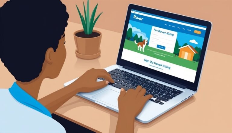 Person using a laptop to sign up for Rover dog sitting services
