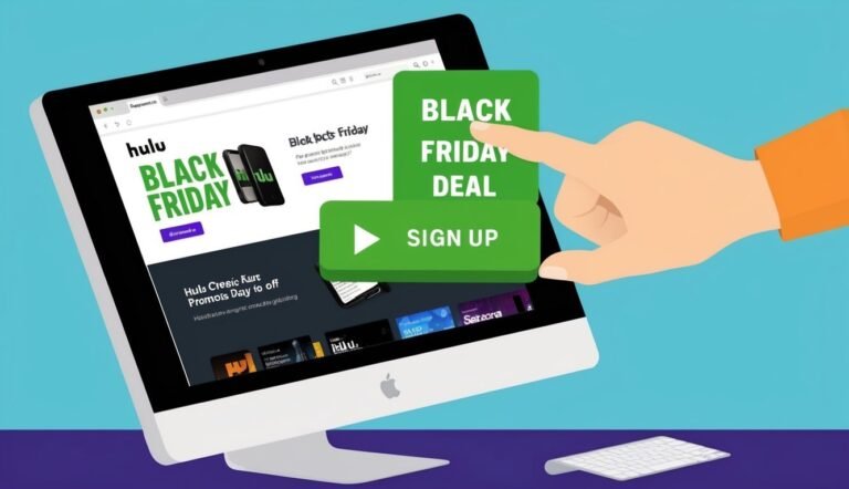 Hulu Black Friday deal on a computer screen with a hand pointing