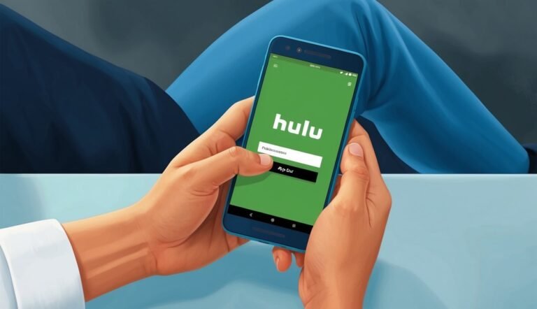 Person holding a phone with the Hulu app open, ready to sign in
