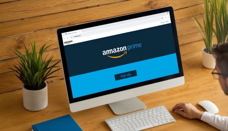 Amazon Prime website on a computer screen with a "Sign Up" button