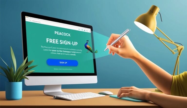 Person signing up for Peacock on a computer screen with a peacock icon
