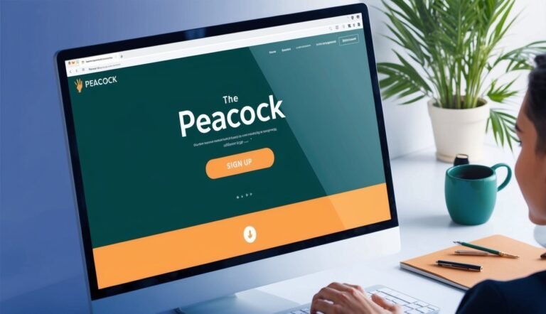 Person using a computer with the Peacock website displayed on the screen