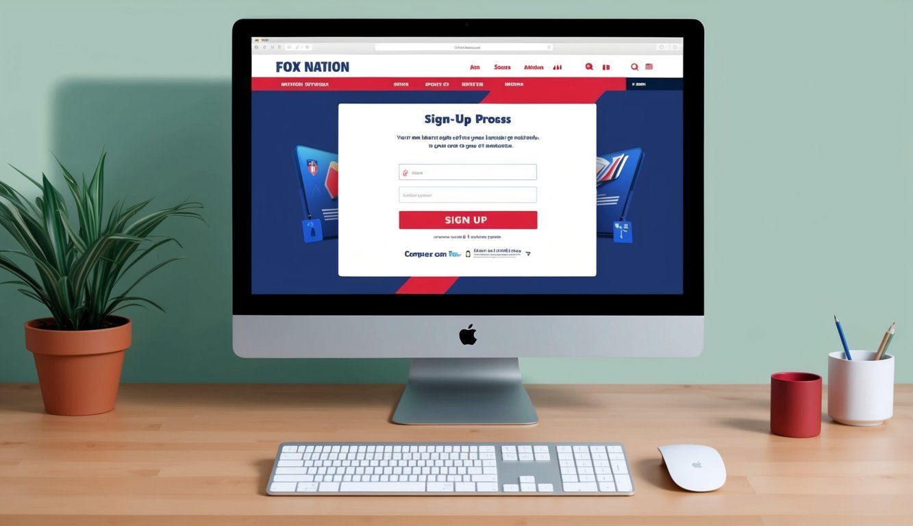 A computer screen with the Fox Nation website open, showing the sign-up process