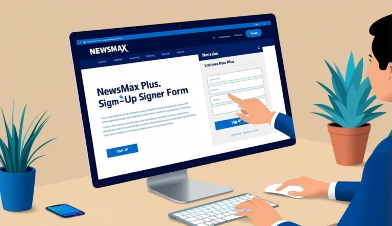 Man filling out Newsmax Plus sign-up form on a computer