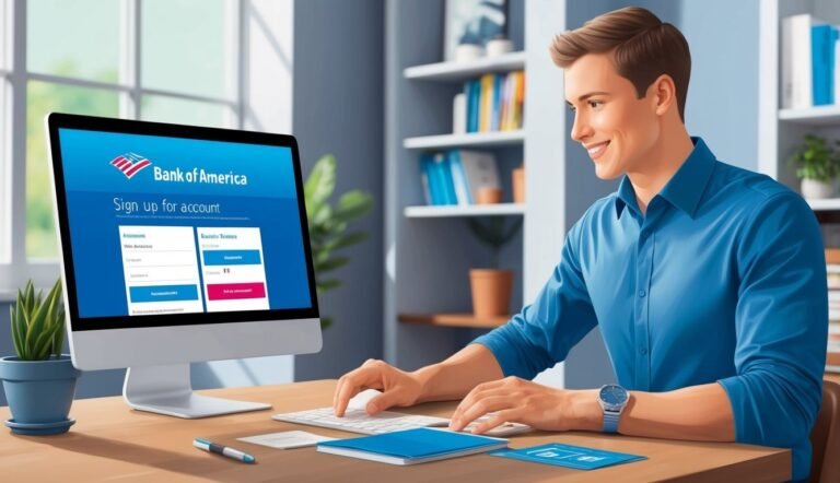 Man smiles while signing up for a Bank of America account online