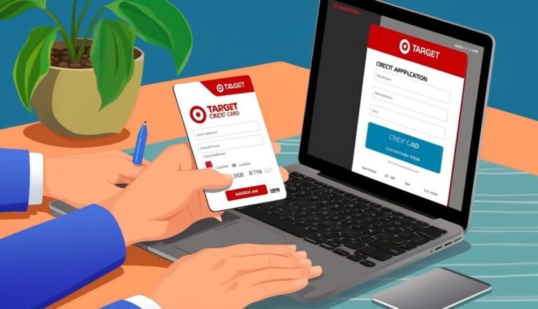 Person applying for a Target credit card on a laptop, holding the card