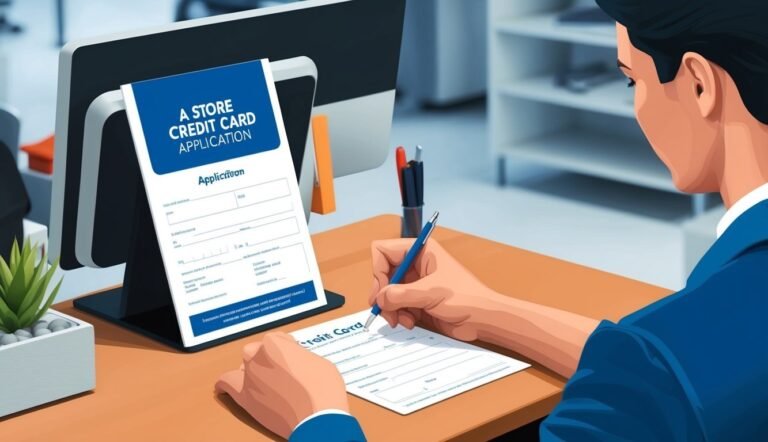 Person filling out a store credit card application at a desk