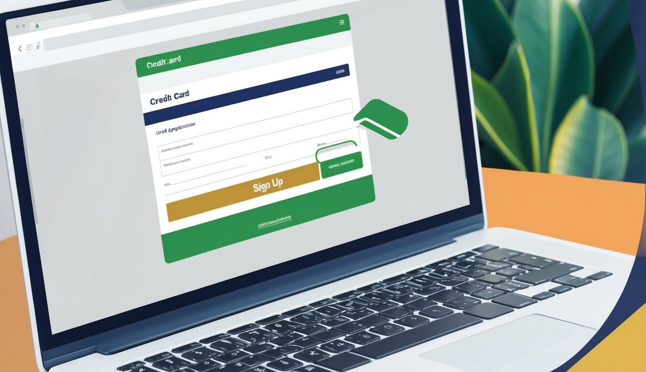 A computer screen showing a website with a credit card application form open, with a cursor hovering over the "Sign Up" button