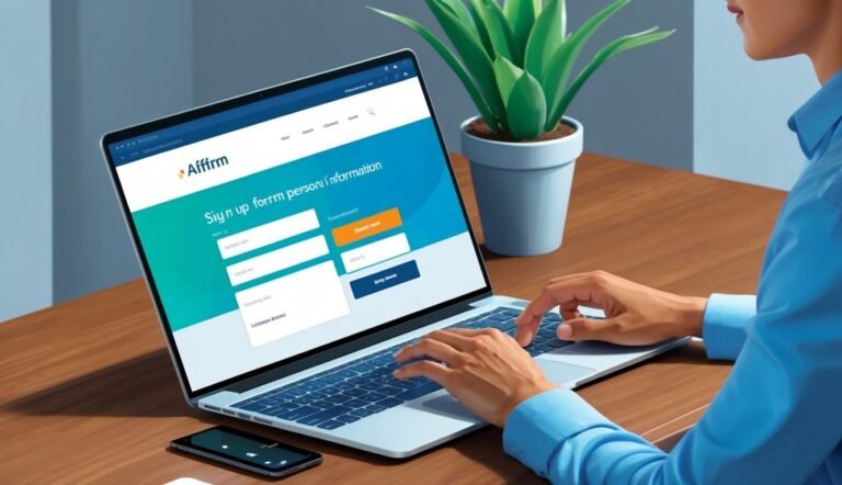 Person filling out an online form on a laptop, with a plant nearby
