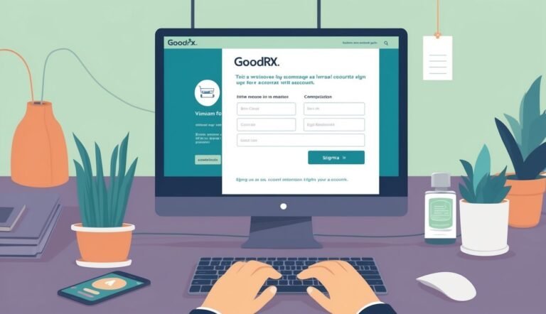 Person typing on keyboard with GoodRx sign-up form on computer screen