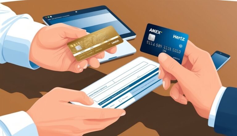 Hands holding credit cards, tablet, and phone, possibly for online payment