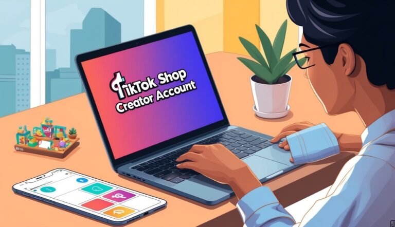Person using laptop with TikTok Shop Creator Account on screen