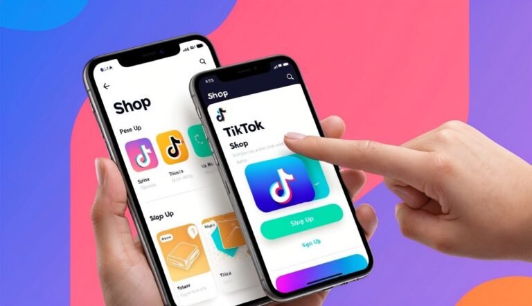 Two phones displaying the TikTok Shop app, one being touched by a finger