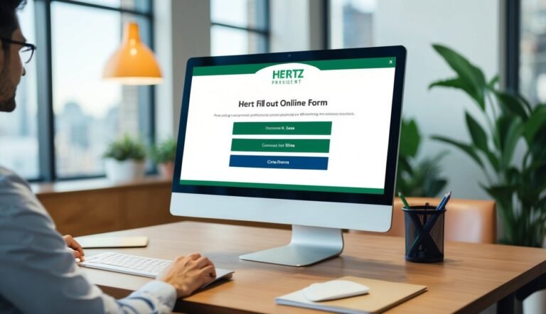 Man filling out a Hertz online form on a computer screen