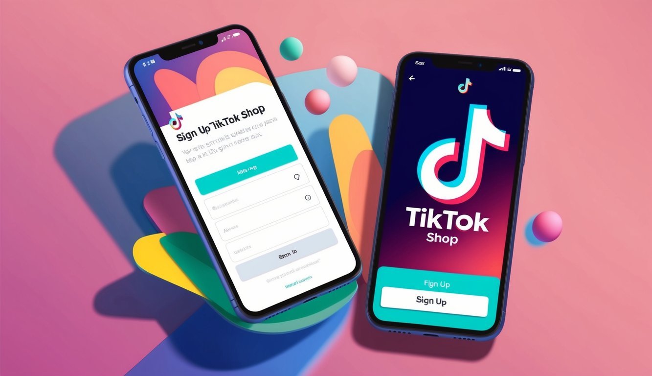 A smartphone with the TikTok app open to the sign-up page for TikTok Shop