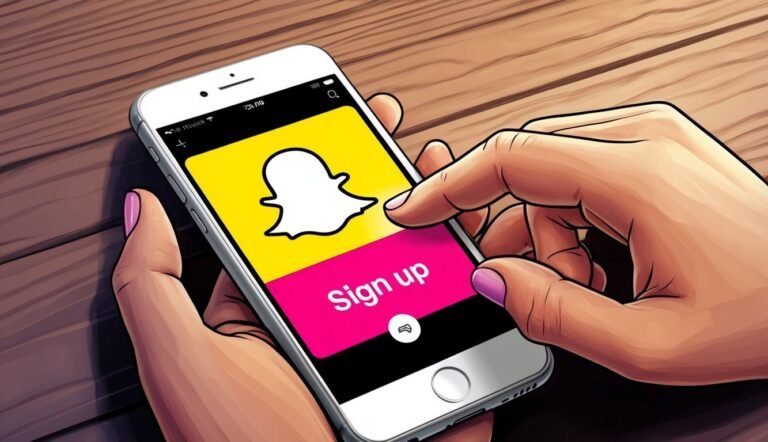 Hands holding a phone with the Snapchat app open, ready to sign up
