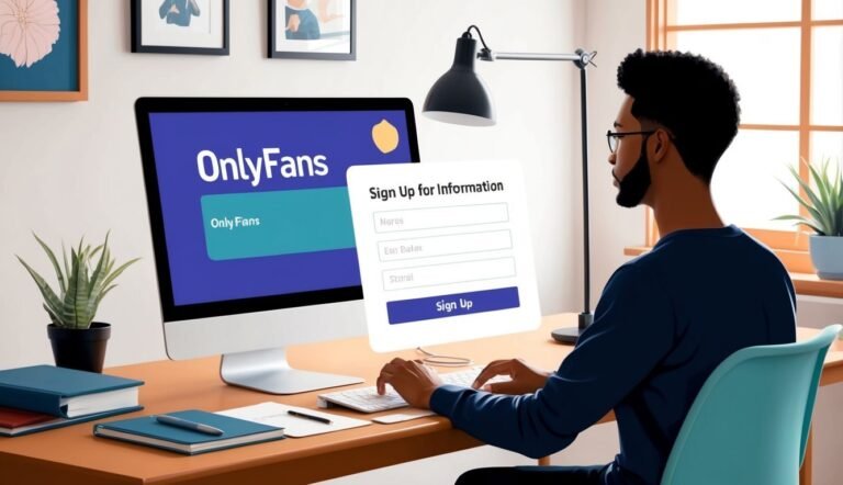 Man signing up for OnlyFans on a computer at a desk