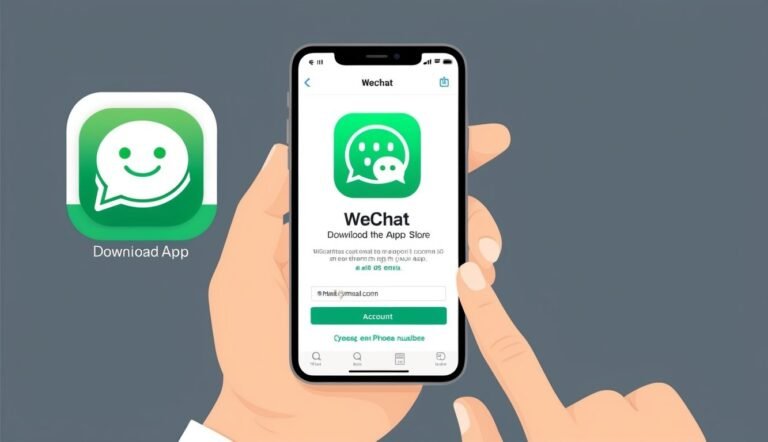 Hands holding a phone displaying the WeChat app login screen