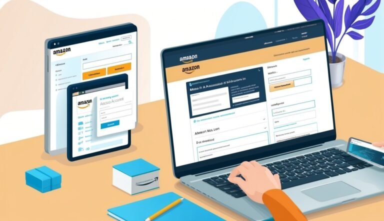 Person using laptop with Amazon website open, other devices nearby