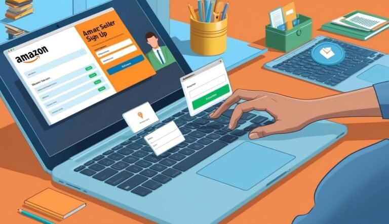 Person filling out Amazon seller sign-up form on a laptop