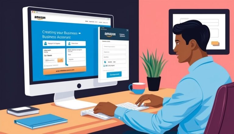 Man creating an Amazon business account on a computer at a desk