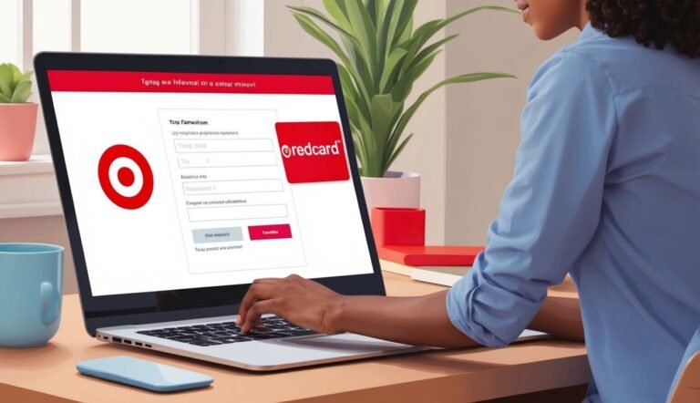 Woman using laptop to apply for a Target RedCard, with Target logo visible