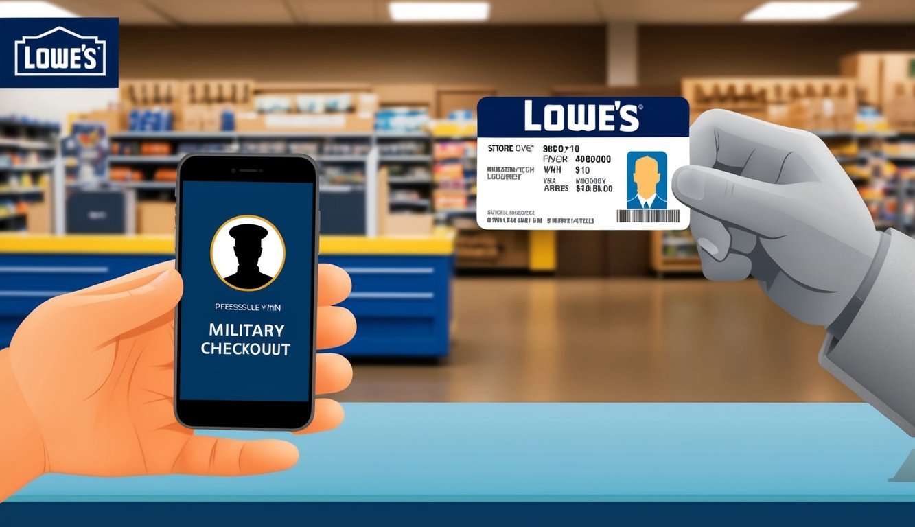 A military ID being presented at a Lowe's store checkout for a discount