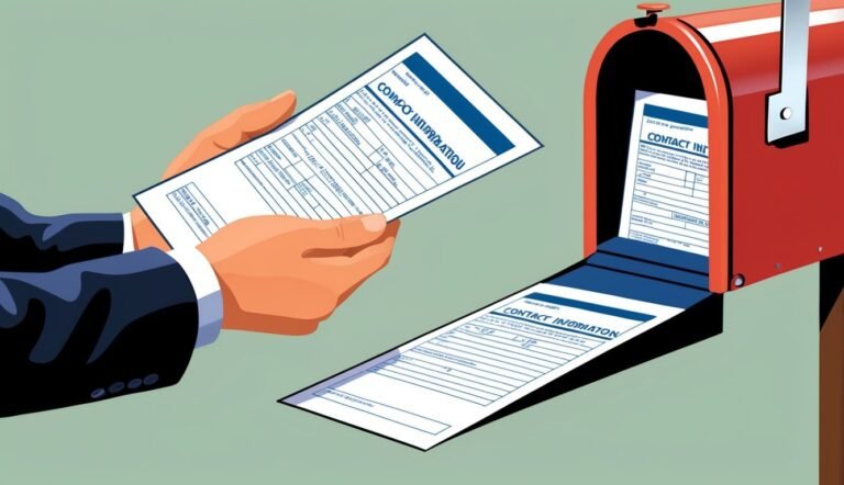 Person mailing a contact information form into a red mailbox