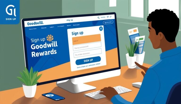 Man signing up for Goodwill Rewards on a computer screen