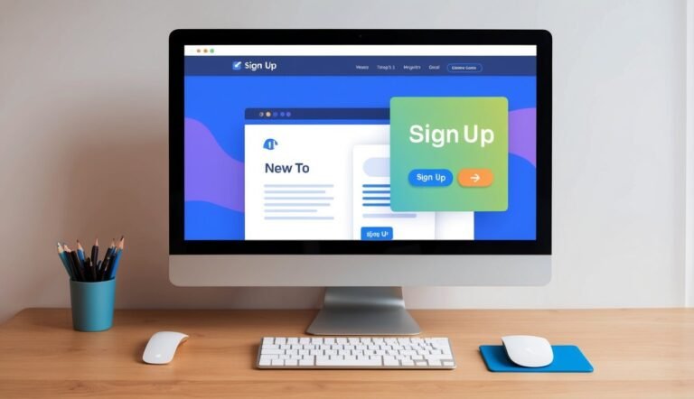 Computer screen displaying a "Sign Up" webpage with a signup button