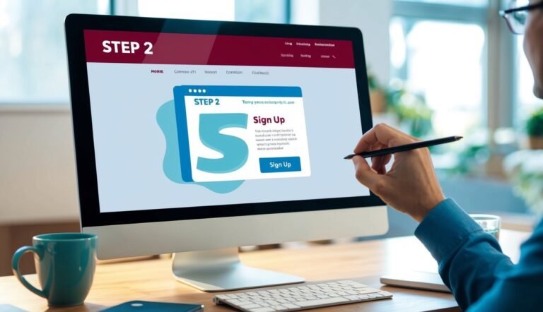 Man using stylus on computer screen with "Sign Up" form