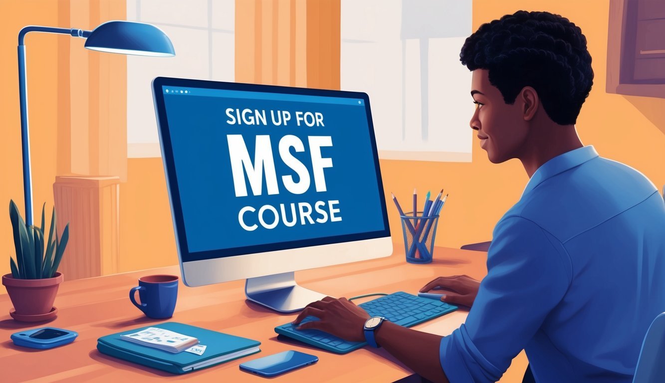 A person using a computer to sign up for the MSF course online