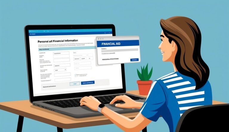 Woman filling out financial aid form on laptop