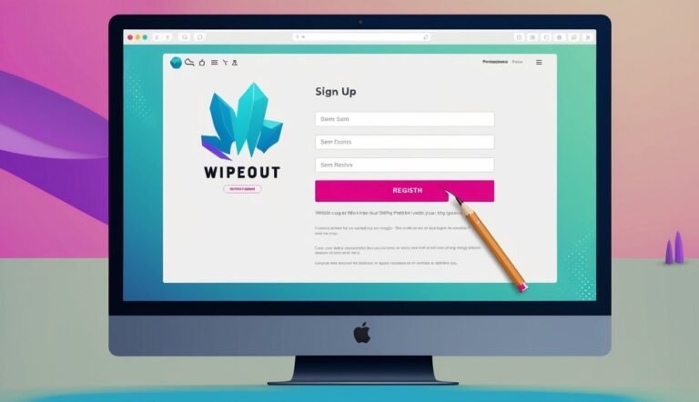 Computer screen displaying a "Sign Up" form with a pencil pointing at the "Register" button