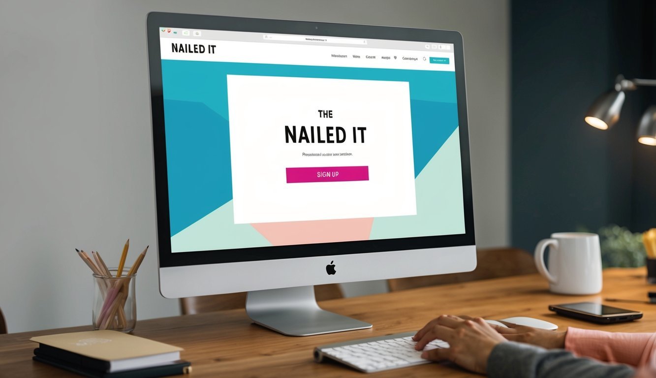 A computer screen showing the Nailed It website with a sign-up button highlighted